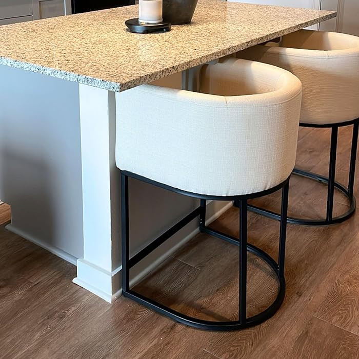 24" Counter Height Bar Stools Set of 2, Modern Barrel Bar Stools with Arm, Upholstered Linen Coun... | Amazon (US)