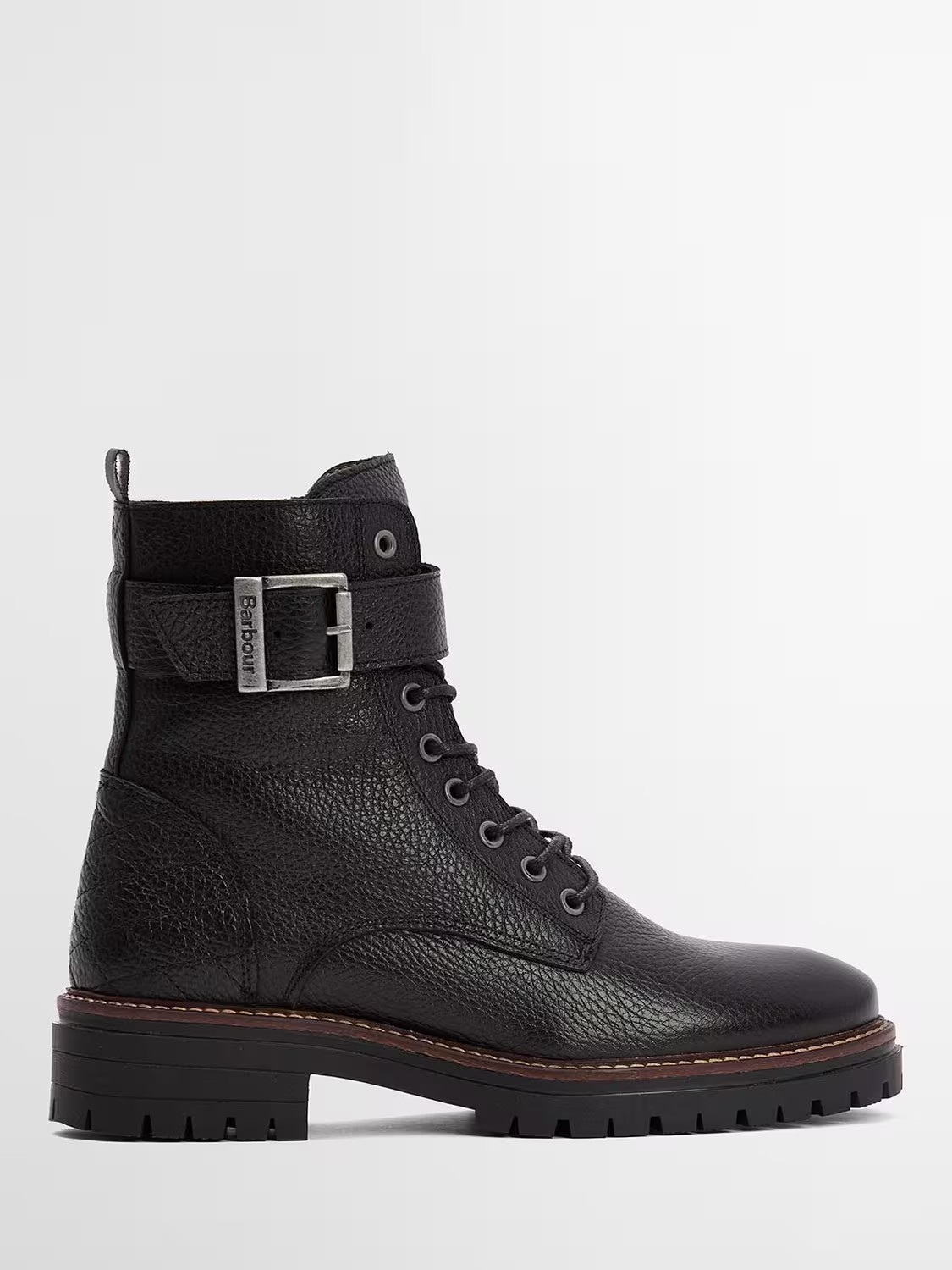 Barbour Heidi Leather Commando Boots, Black | John Lewis (UK)