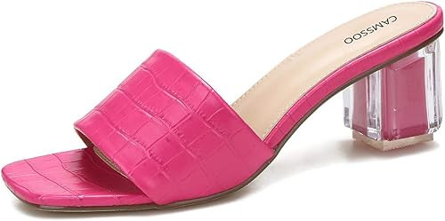 CAMSSOO Women's Square Toe Heeled Mule Sandal Open Toe Slip On Sexy Dress Wedding Backless Clear ... | Amazon (US)