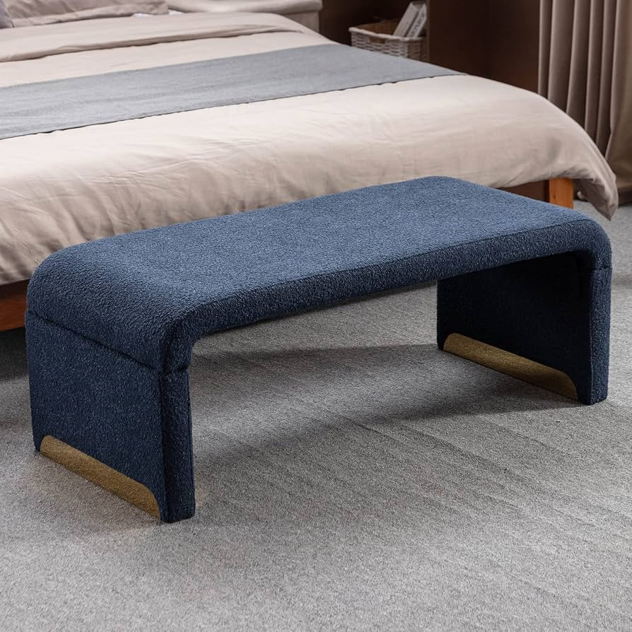 NIOIIKIT 43.3'' Ottoman Bench with Boucle Fabric, Faux Fur End of Bed Bench with Golden Metal Leg... | Amazon (US)