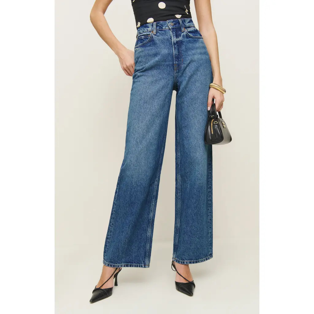 Reformation Wes High Waist Wide Leg Jeans in Pelican at Nordstrom, Size 31 | Nordstrom
