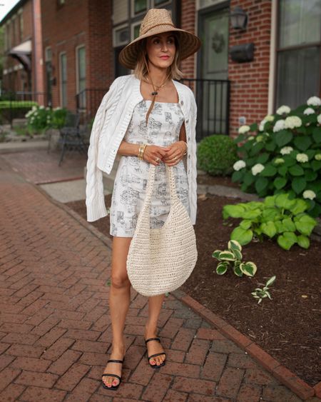 Sporting this xs linen printed dress and a magnetic closure straw bag, along with a cropped cardigan size s

#LTKStyleTip #LTKSeasonal #LTKSaleAlert