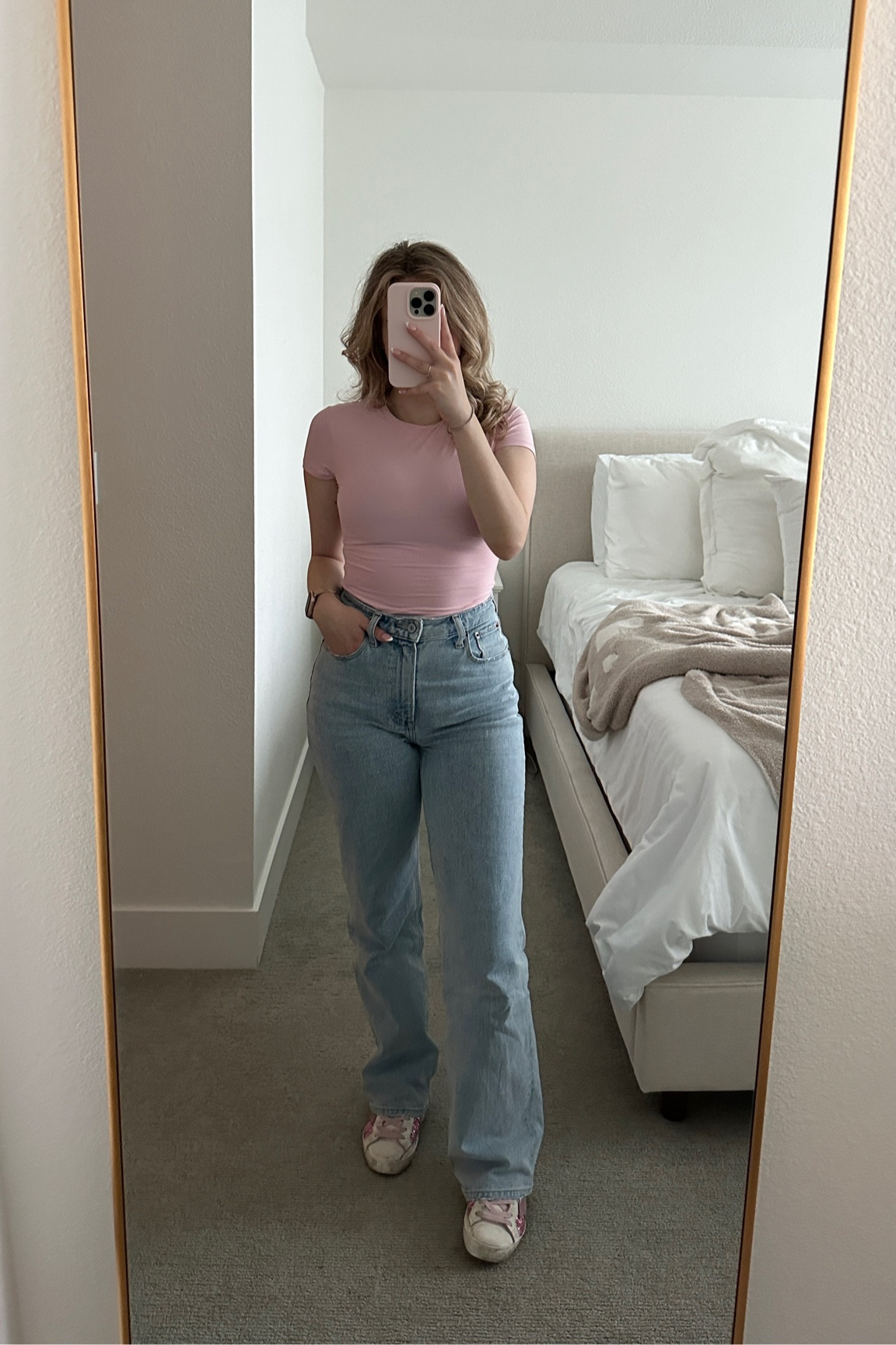 springy little pink outfit from abercrombie 🎀🤍 
pink bodysuit - cutest color and reminds me of skims, tts cs
curve love 90s relaxed denim - tts 24short 

#LTKstyletip #LTKSeasonal #LTKfindsunder100