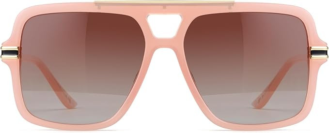 OUWEN Retro Oversized Square Aviator Sunglasses Womens Mens, Trendy Big Rectangle Flat Top Double... | Amazon (US)