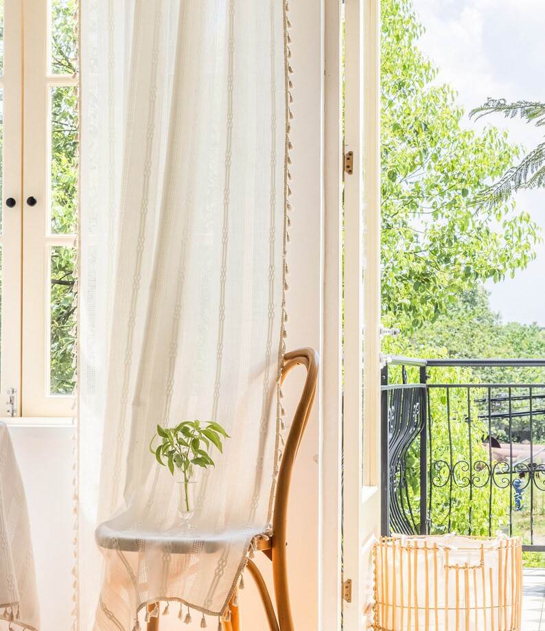 Curtains Boho Style Cotton White Curtain With Tassels for - Etsy | Etsy (US)