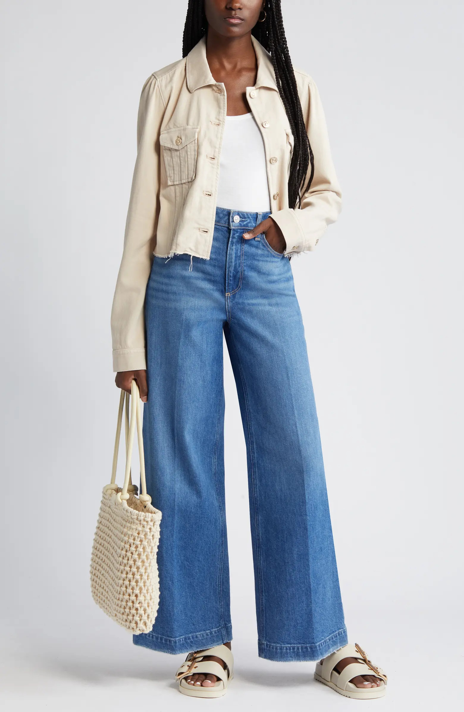 PAIGE Pacey Raw Hem Crop Twill Jacket | Nordstrom | Nordstrom