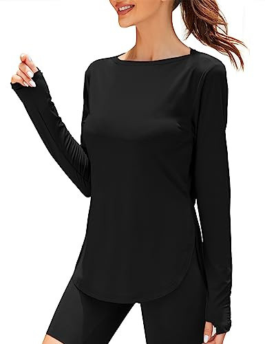 ZHENWEI Womens Sun Shirts UPF 50+ Long Sleeve Workout Hiking Tops Lightweight Quick Dry UV Protection Outdoor Clothing (Black, Medium) | Amazon (US)