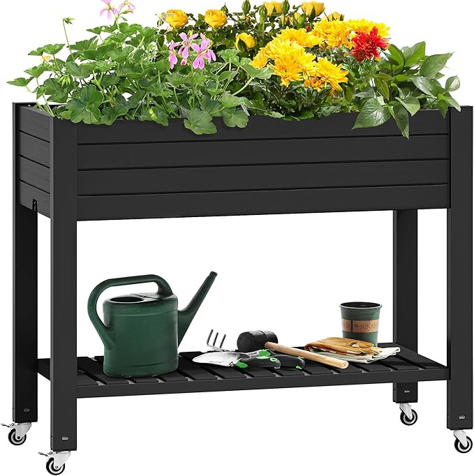 YITAHOME 43.3x17.7x34 in Elevated Garden Bed, Outdoor Plastic Planter Box with Wheels, Legs, Drai... | Amazon (US)
