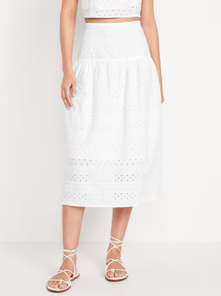 Dropped-Waist Eyelet Midi Skirt | Old Navy (US)