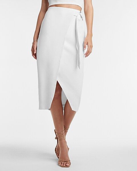 High Waisted Side Tie Buckle Midi Skirt | Express