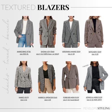 BLAZERS 🩶 My top picks for checks, tweed and patterns! The perfect item to elevate jeans, black trousers, a white tee! SHOP the look via links below.

#LTKstyletip #LTKFind #LTKaustralia