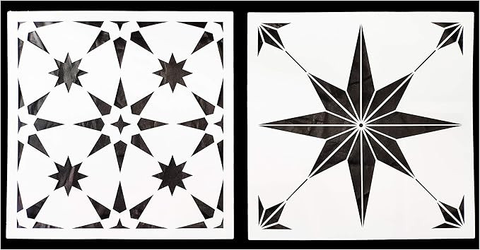 HELLATHUND Pack of 2 Tile Stencil 12x12 Inch - Large Stencils for Painting Floor Wall Wood - Reus... | Amazon (US)