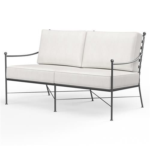 Sunset West Provence French White Canvas Cushion Metal Outdoor Loveseat | Kathy Kuo Home
