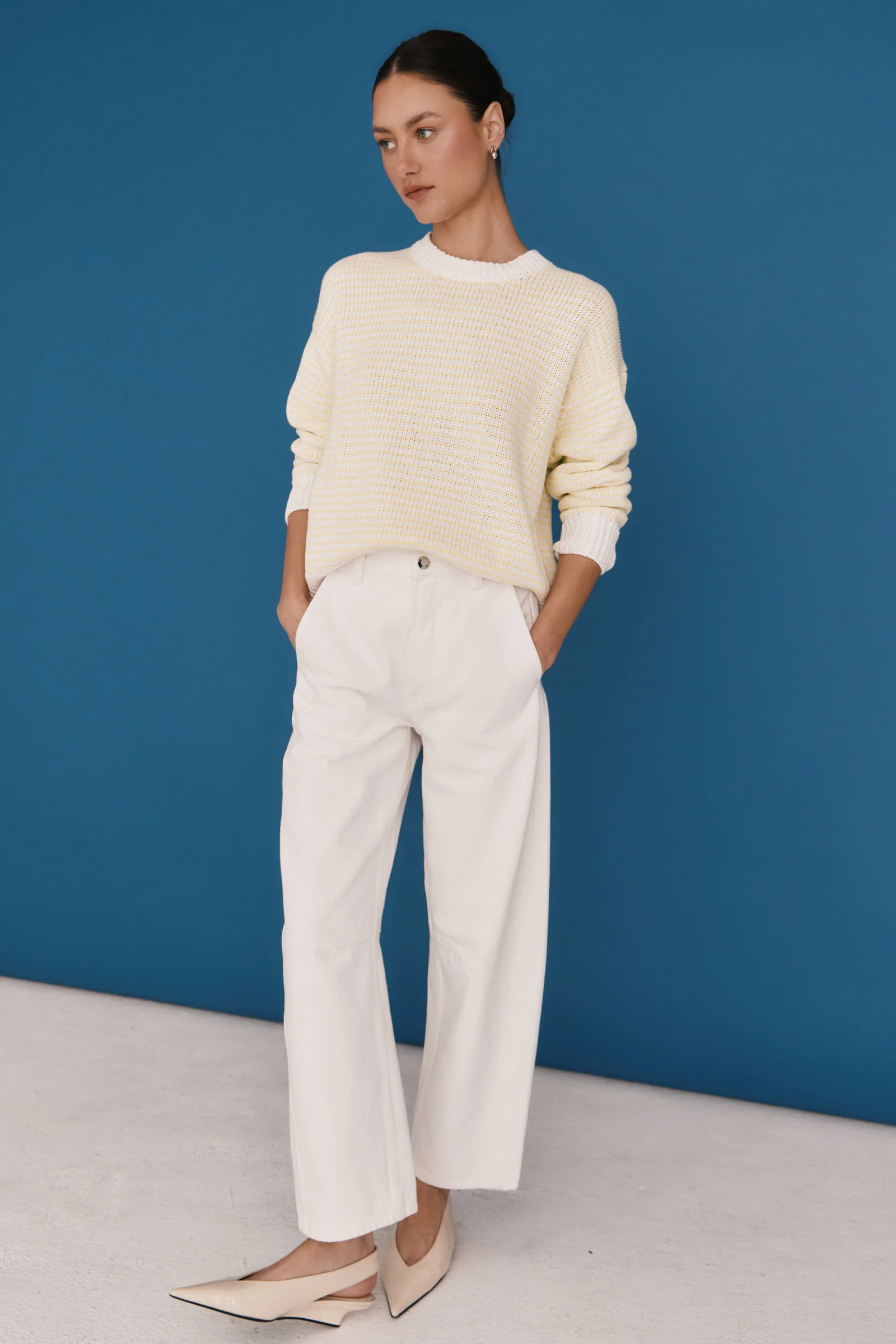 Beau Seamed Crescent Leg - Paper White | Pistola Denim