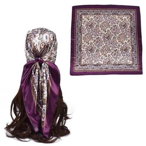 EIysee 35 Inches Silk Head Scarf-Satin Hair Scarves Silk Bandana Scarf Headscarf for Women's Fashion Scarves (Paisley-purple) | Amazon (US)