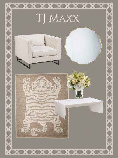 Area rug, TJ Maxx, Marshalls, HomeGoods accent chair mirror Rachel zoe  floral arrangement Martha Stewart

#LTKFindsUnder100 #LTKHome