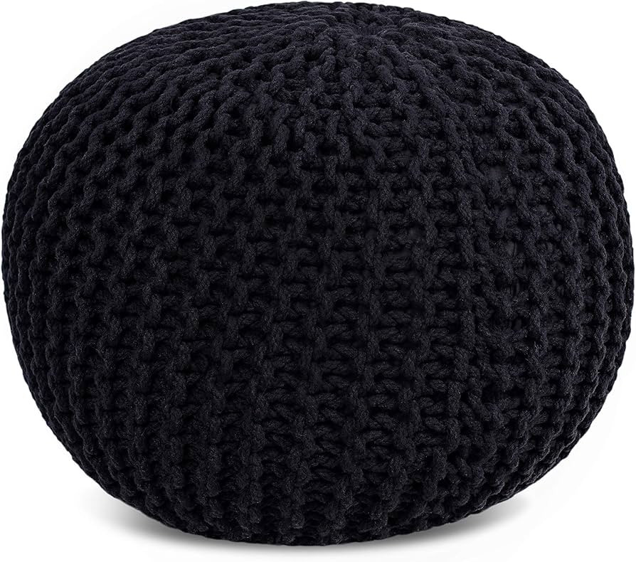 BIRDROCK HOME Round Pouf Foot Stool Ottoman - Knit Bean Bag Floor Chair - Cotton Braided Cord - G... | Amazon (US)