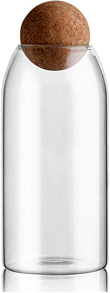 Amazon.com: MOLADRI 1200ML/40Oz Clear Glass Storage Cute Canister Holder Ball Wood Cork Top, Mode... | Amazon (US)