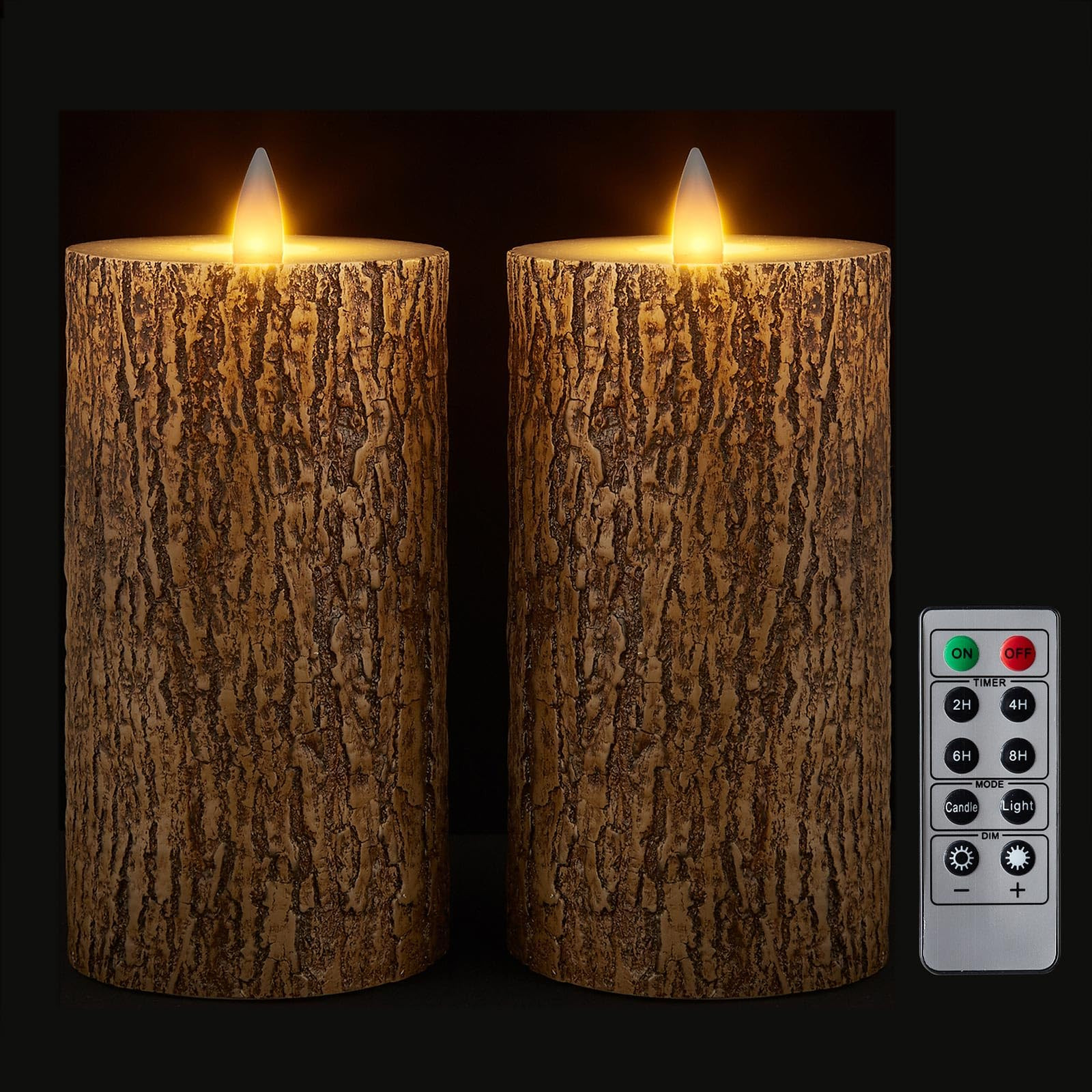 Brown Bark Wax Flameless Pillar Candles with Remote Timer, 3D Moving Flame Led Candles up to 400 ... | Amazon (US)