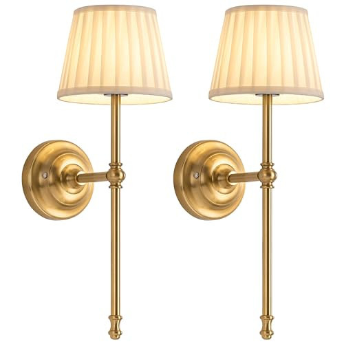 KDG Cordless Wall Sconces Set of 2, Small Wireless 5200mAh Rechargeable Battery Fabric LED Wall Lamps, Portables Lightings for Wall Painting, Living Room, Bedroom, Hallway, Gifts, Night Light (Gold) | Amazon (US)