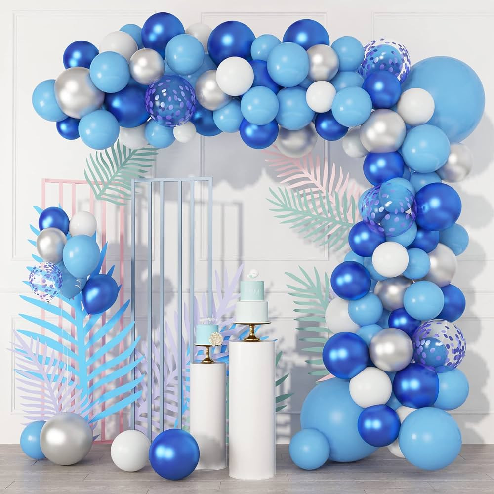 123Pcs Blue Balloons Garland Arch Kit, 18"12"10"5" Navy Blue Sliver Metallic White Confetti Ballo... | Amazon (US)