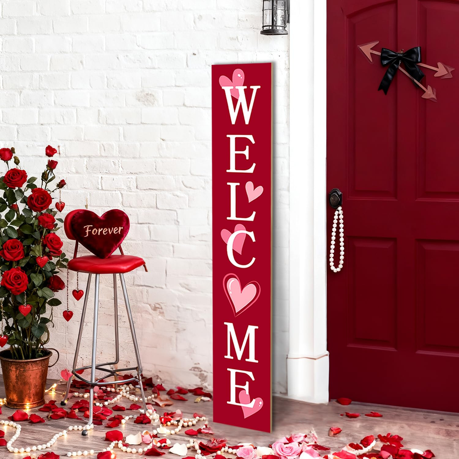 Valentines Day Porch Sign Love Heart Welcome Sign Vertical Standing Sign For Front Porch Decor Fa... | Amazon (US)
