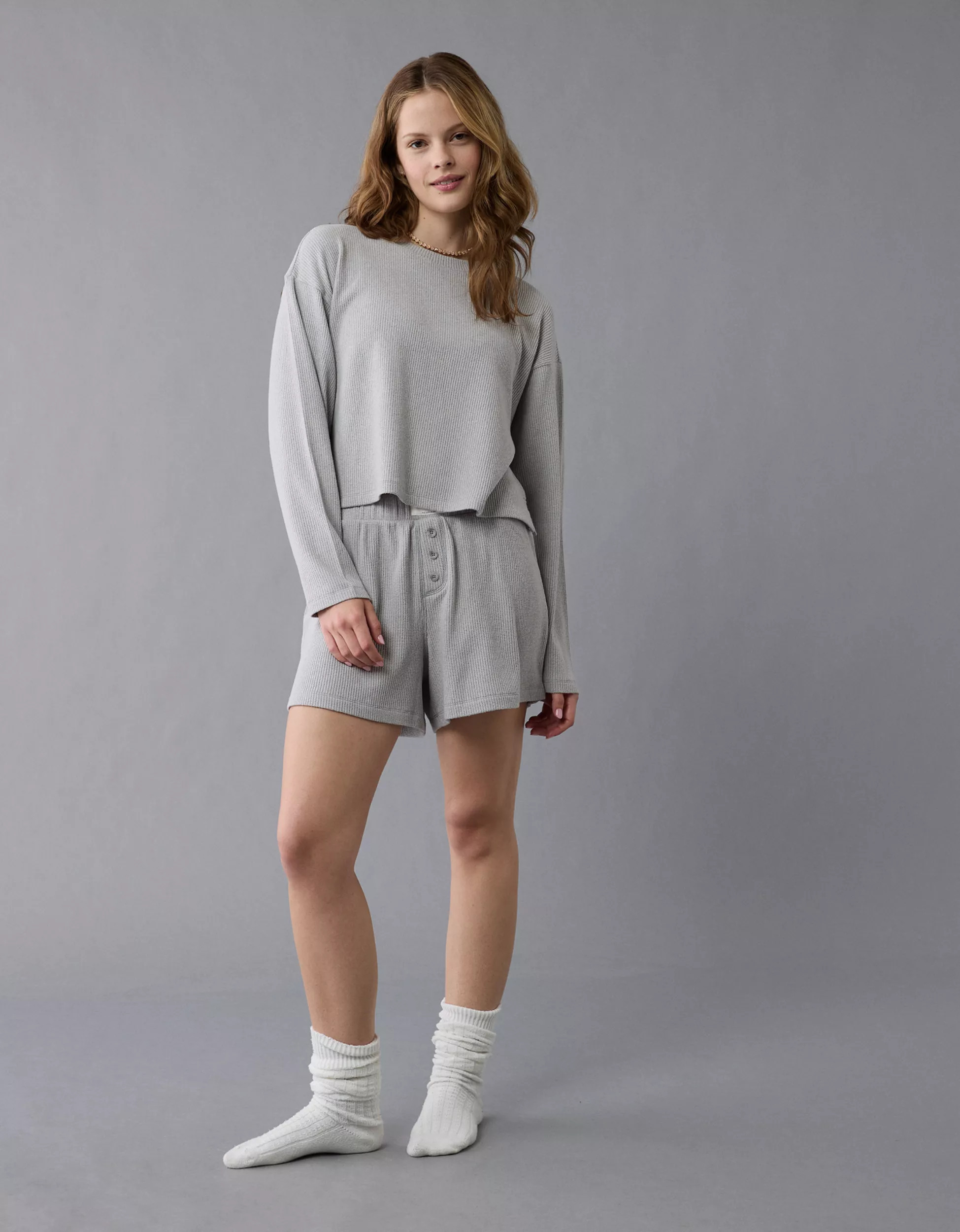 AE Luxe Plush Waffle Tee + Short Lounge Set | American Eagle Outfitters (US & CA)