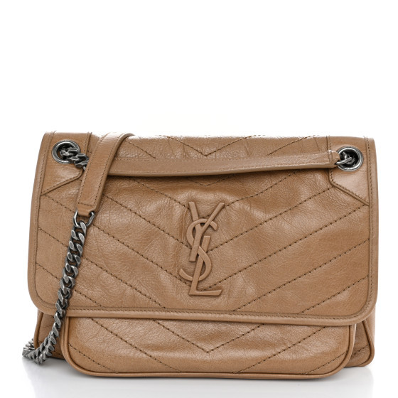 Crinkled Calfskin Matelasse Monogram Medium Niki Chain Satchel Natural Tan | FASHIONPHILE (US)