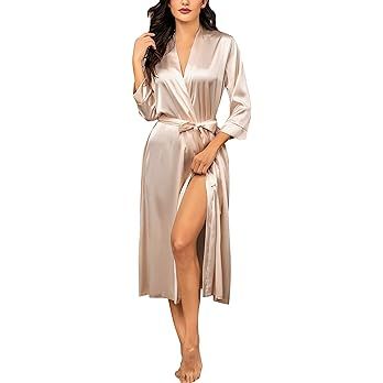 Hotouch Silk Robes for Women Long Bridesmaid Wedding Party Satin Robes Sleepwear with Pockets | Amazon (US)