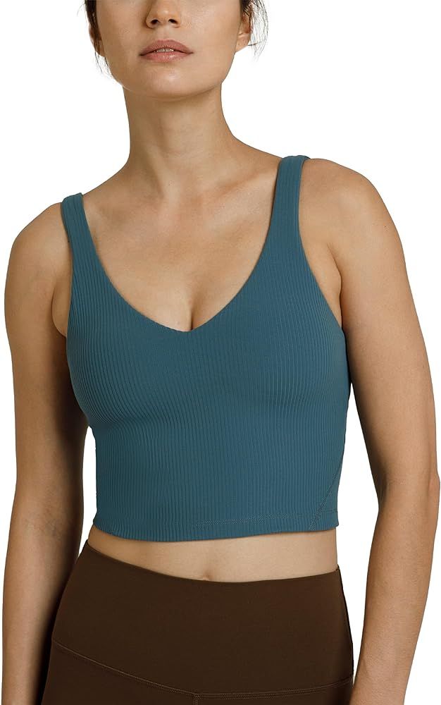 Colorfulkoala Women's Dreamlux Ribbed V-Neck Workout Tank Top with Built-in Shelf Bra Padded Crop... | Amazon (US)