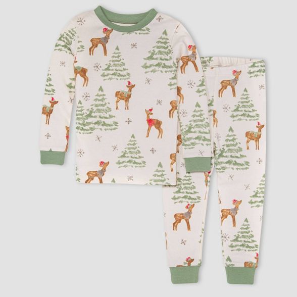 Burt's Bees Baby® Toddler 'Deer with Trees' Organic Cotton Tight Fit Pajama Set - Light Green | Target