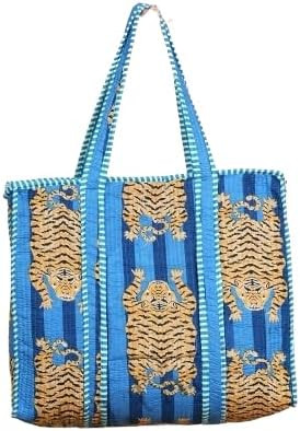 Women's Lightweight Quilted Cotton Tiger Printed Reversible Large Tote Bag Grocery Shopping Trave... | Amazon (US)