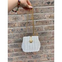 1980s White Wicker cross body bag with gold chain | Etsy (US)