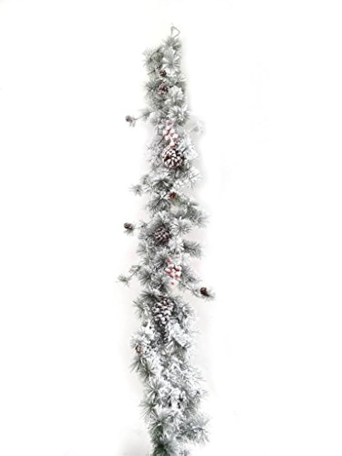 Larksilk 6' Artificial Snow Pine Garland with Frosted Pine Cones and Berries | Amazon (US)