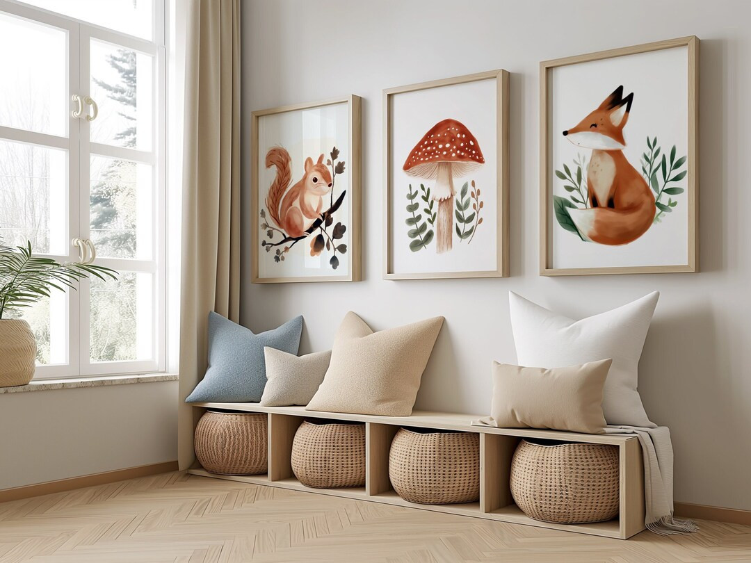 Woodland Nursery Art, Nature Nursery Prints, Printable Nursery Art, Fox Print for Kids, Mushroom ... | Etsy (US)