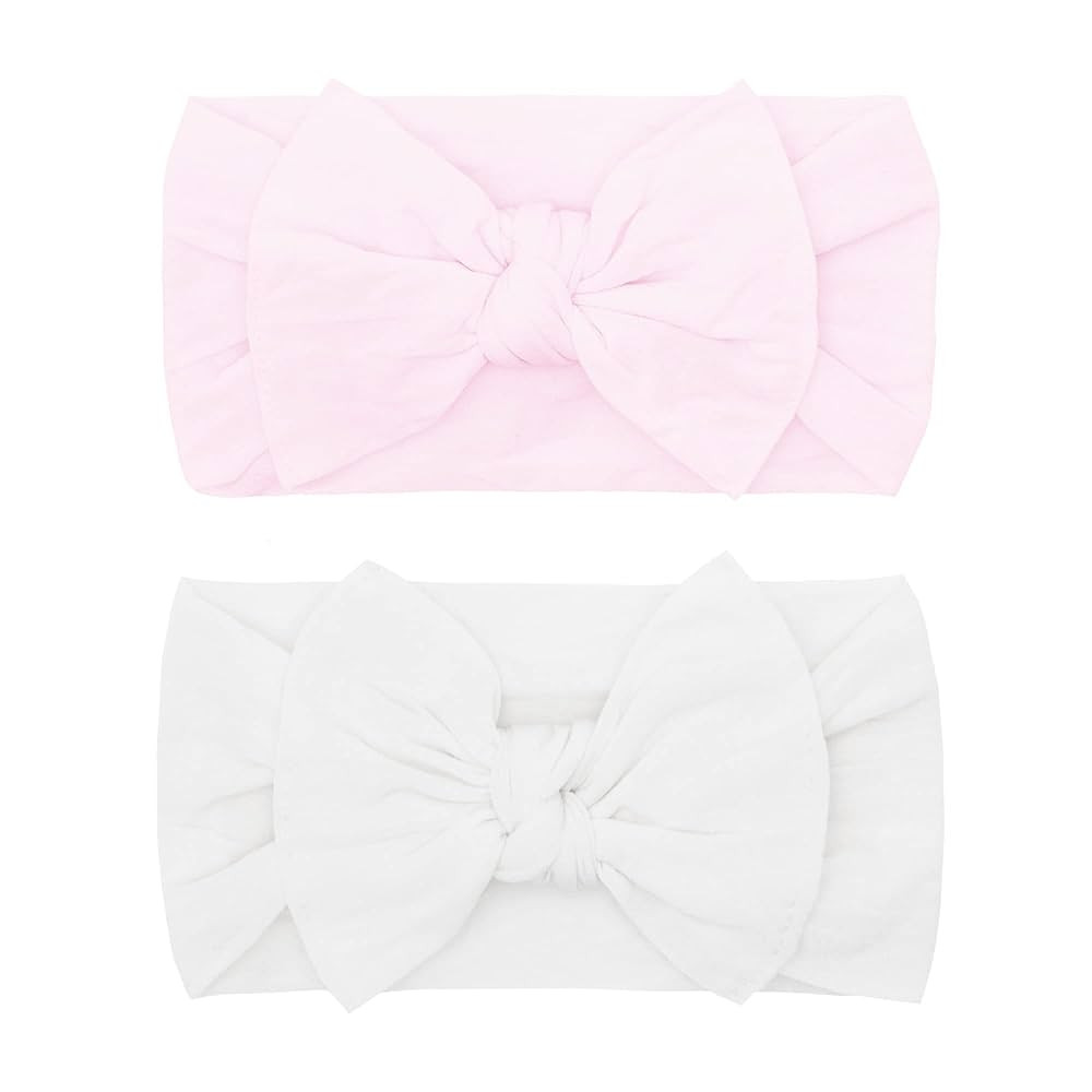 Baby Bling Bows - Newborn to Little Baby Girl Bows, 2 Pack Nylon Super Soft Stretchy Knot Toddler... | Amazon (US)