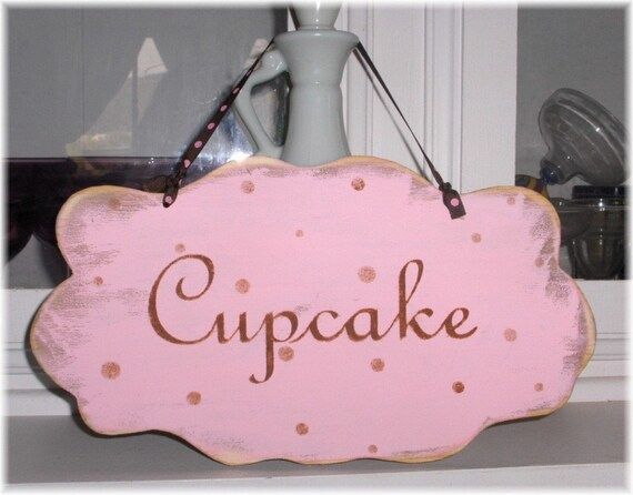Cupcake Shabby Cottage Pink Wood Sign Custom | Etsy (US)