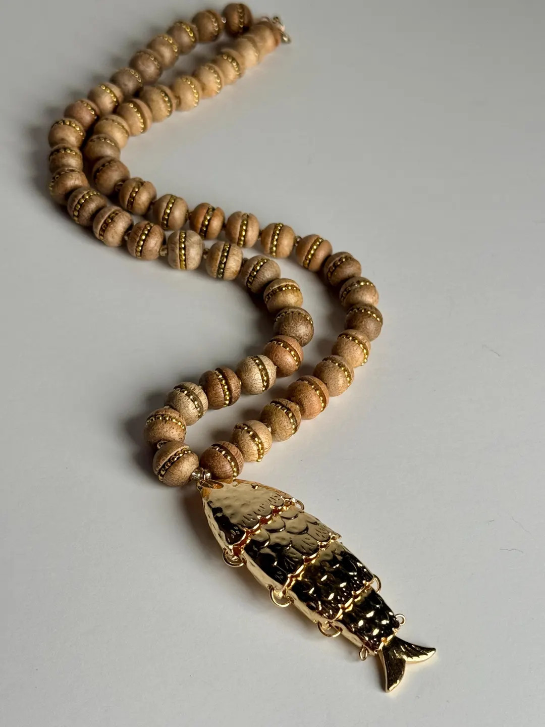 Beaded Fish Pendant Necklace, Wood & Gold - \u201csardinia\u201d - Etsy | Etsy (Global)