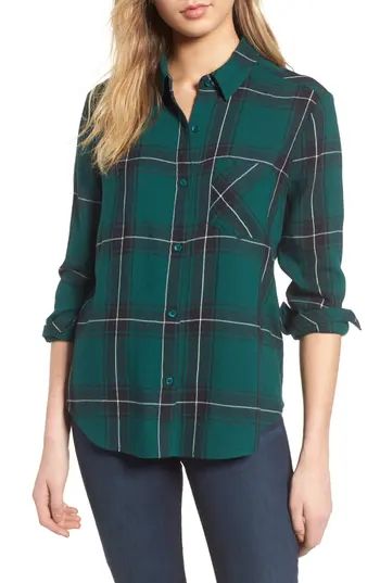 Women's Bp. Plaid Shirt, Size XX-Small - Green | Nordstrom