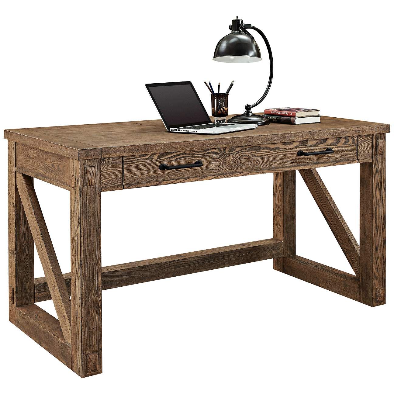Avondale 58" Wide Weathered Oak 1-Drawer Wood Writing Desk | Lamps Plus
