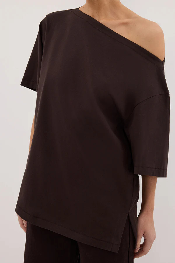 ESME BITTER CHOC ASYM BOAT NECK TEE | DISSH
