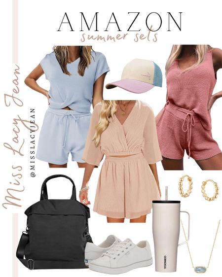 Amazon casual outfits include summer sets, baseball hat, casual bag, gold earrings, sneakers, tumbler, gold necklace.

Casual outfit, summer set, Amazon finds, casual summer outfit

#LTKstyletip #LTKfindsunder100 #LTKshoecrush