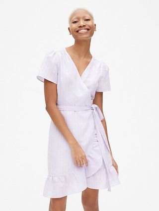 Stripe Ruffle Wrap Dress in Linen-Cotton | Gap US