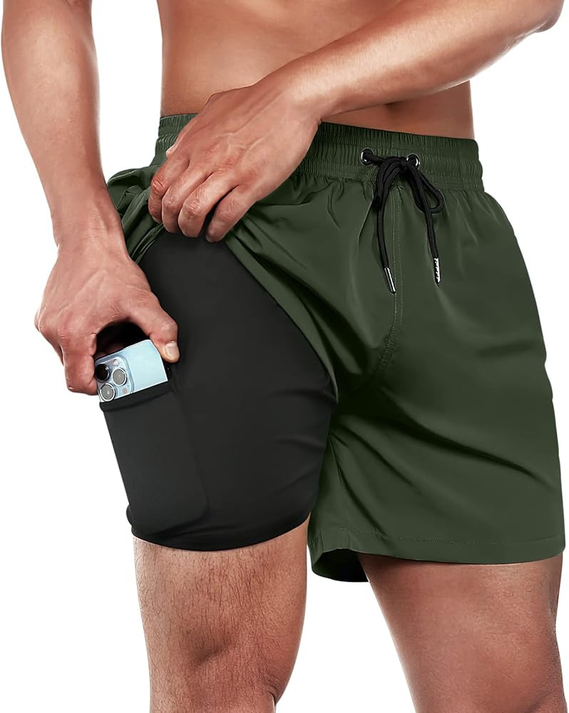 BRISIRA Mens Swim Trunks Swim Shorts Quick Dry 5 inch Inseam Beach Shorts with Compression Liner ... | Amazon (US)