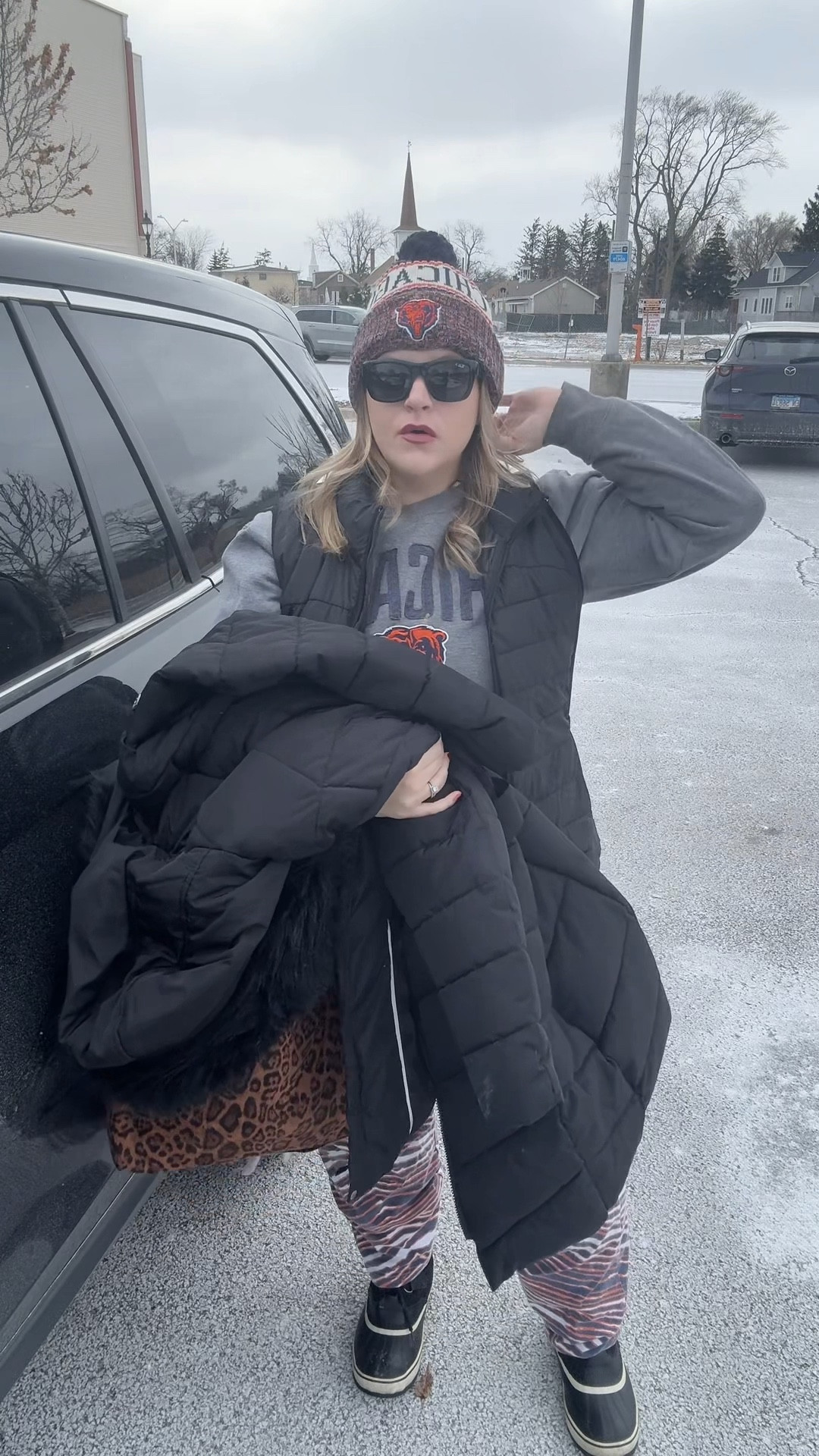 3°F weather? No problem! Last game of the season! See you next year Bears! 🧡💙🐻⬇️

Pajamas - Kohls - Size L
White long sleeve - Duluth - Size XL
Long Underwear - Cuddl Duds - Womens XL
White quarter zip - Nike - XL
Bears Sweatshirt - Walmart - L 
Sweatpants - Old Navy - XL
Puffer Vest - Calvin Klein - XL
Bears Pants - Zubaz - from my husband - XL I think?
Puffer Coat - Calvin Klein - L
Boots - Sorel

#LTKootd #LTKSeasonal #LTKMidsize