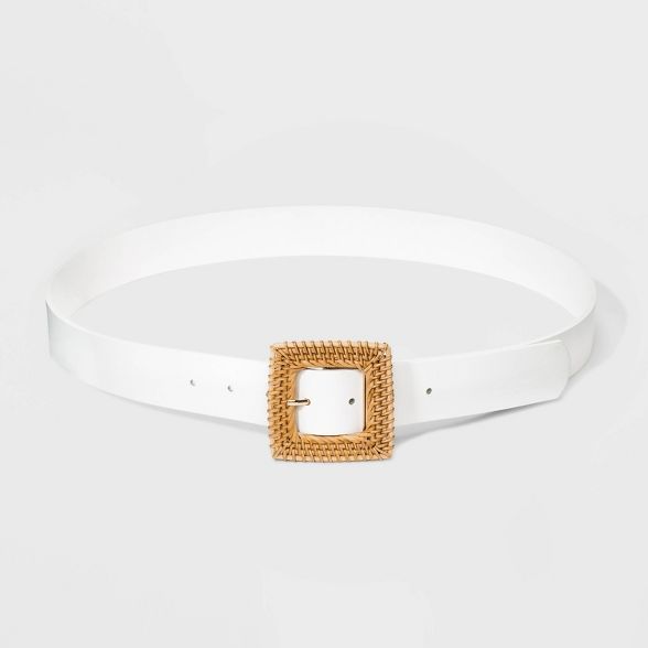 Women's Wide Woven Square Buckle Belt - A New Day™ White S | Target