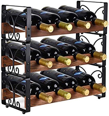 X-cosrack Rustic 3 Tier Stackable Wine Rack Freestanding 12 Bottles Organizer Holder Stand Counte... | Amazon (US)