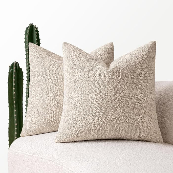 MIULEE 18x18 Inch Decorative Pillow Covers for Couch Bed Set of 2 Textured Boucle Neutral Throw P... | Amazon (US)