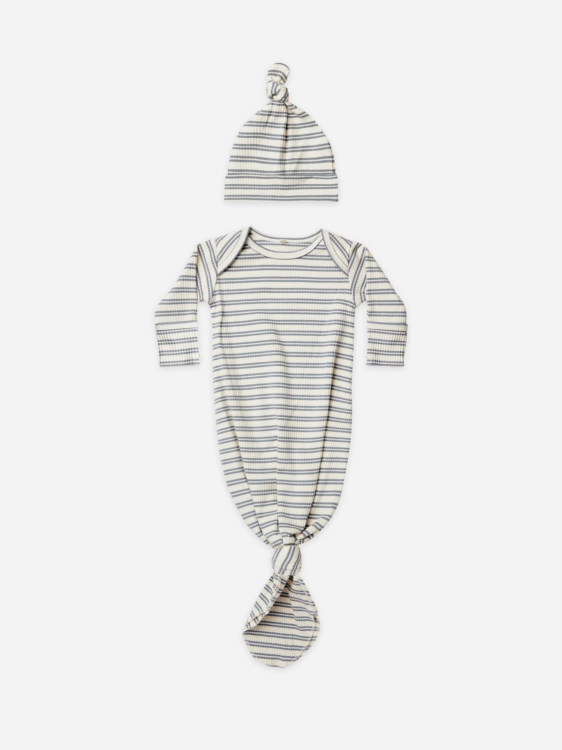 knotted baby gown & hat set | ocean stripe | Quincy Mae