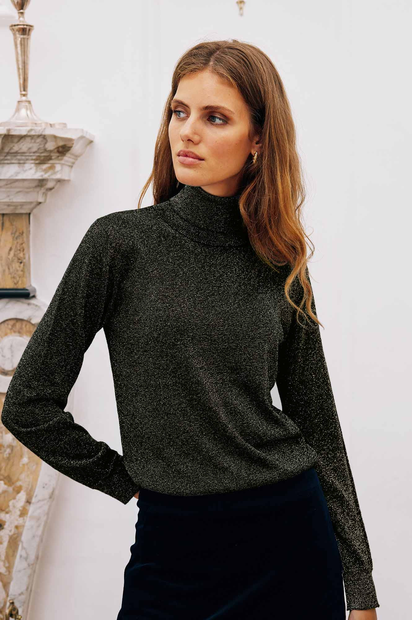 Metallic Knit Polo | Black/Gold | Aspiga